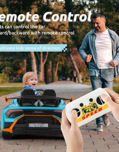 Load image into Gallery viewer, 24V Kids Ride on Car, Licensed Lamborghini STO Electric Car for Boys Girls, 2-Seater Ride on Drift Car with Remote Control, Music, 360° Spin, Max Speed 6Mph, Blue
