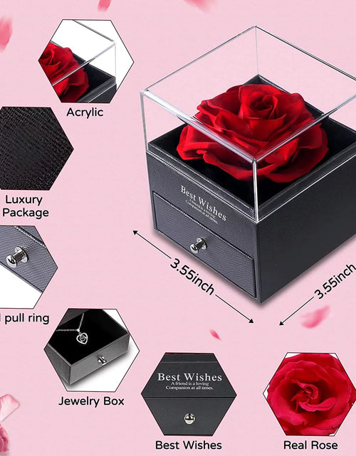 Load image into Gallery viewer, Mothers Day Gifts for Mom - Preserved Real Rose with Necklace, Eternal Rose Flower with Jewelry Storage Box, Love You Necklace in 100 Languages, Gifts for Christmas Birthday Valentines Day
