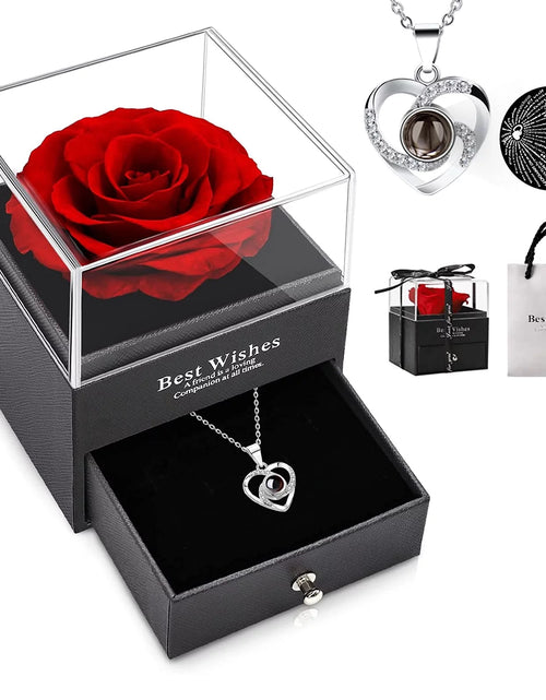 Load image into Gallery viewer, Mothers Day Gifts for Mom - Preserved Real Rose with Necklace, Eternal Rose Flower with Jewelry Storage Box, Love You Necklace in 100 Languages, Gifts for Christmas Birthday Valentines Day
