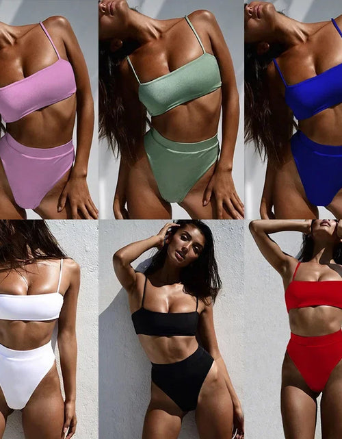 Load image into Gallery viewer, 3 Colors Sexy Bikini Solid Swimwear Swimsuit Women High Waist Bikinis Set Bathing Suit Beach Bikini Women Push up Bikinis Mujer
