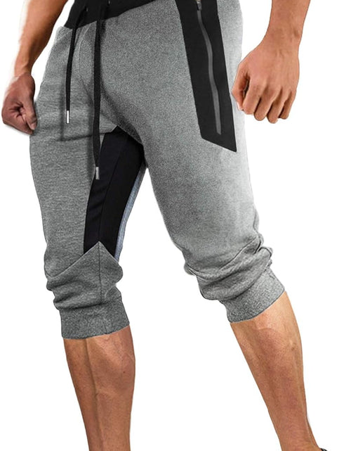 Load image into Gallery viewer, Men&#39;S 3/4 Joggers Capri Pants with Zipper Pockets Slim Fit Training Running Workout Capri Joggers
