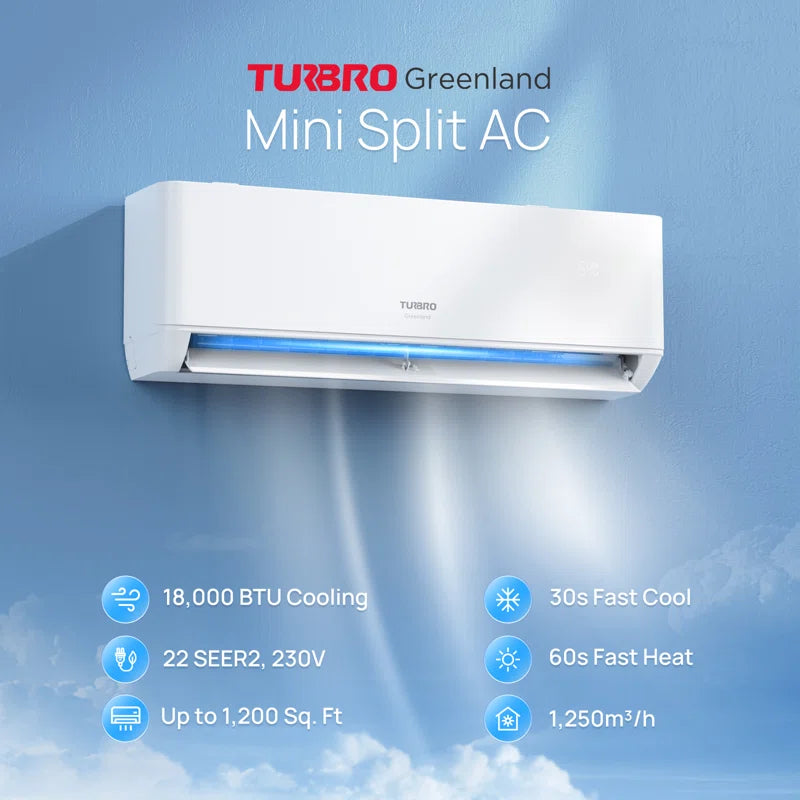 18000 BTU Wi-Fi Connected Ductless Mini Split Air Conditioner for 1200 Sq.Ft