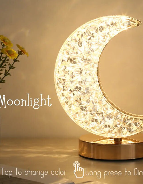 Load image into Gallery viewer, Bedroom Crystal Touch Dimming Night Light Girls Room Home Decor Aesthetics USB Bedside LED Ambient Table 3D Moon Lamp
