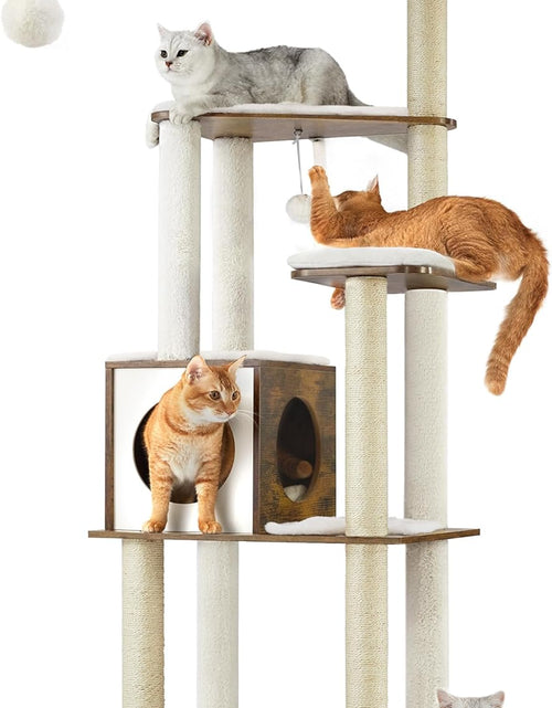 Load image into Gallery viewer, Woodywonders Cat Tree, 65-Inch Modern Cat Tower for Indoor Cats, Multi-Level Cat Condo with 5 Scratching Posts, Perch, Washable Removable Cushions, Cat Furniture, Rustic Brown UPCT166X01
