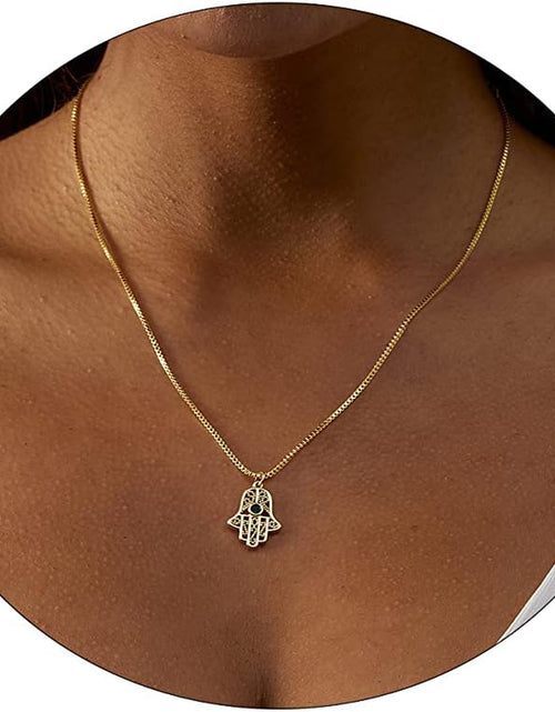 Load image into Gallery viewer, Hamsa Hand Pendant Necklace 14K Gold Plated Cubic Zirconia CZ Hamsa Hand Necklace Dainty Evil Eye Necklace for Women Handmade Necklace Gift for Her
