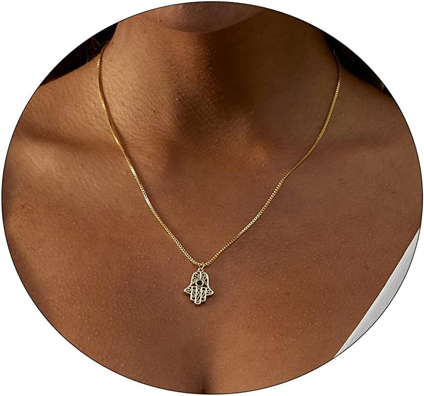 Hamsa Hand Pendant Necklace 14K Gold Plated Cubic Zirconia CZ Hamsa Hand Necklace Dainty Evil Eye Necklace for Women Handmade Necklace Gift for Her