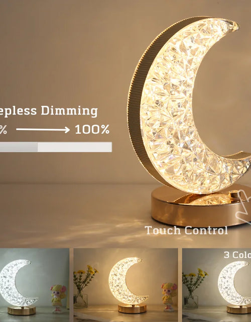 Load image into Gallery viewer, Bedroom Crystal Touch Dimming Night Light Girls Room Home Decor Aesthetics USB Bedside LED Ambient Table 3D Moon Lamp
