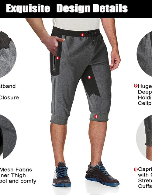 Load image into Gallery viewer, Men&#39;S 3/4 Joggers Capri Pants with Zipper Pockets Slim Fit Training Running Workout Capri Joggers
