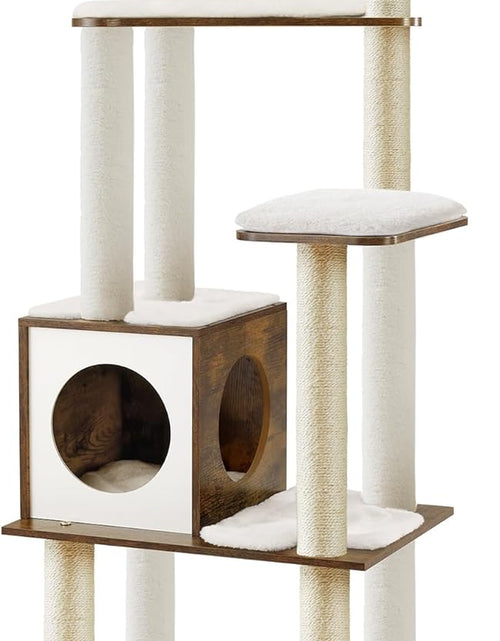 Load image into Gallery viewer, Woodywonders Cat Tree, 65-Inch Modern Cat Tower for Indoor Cats, Multi-Level Cat Condo with 5 Scratching Posts, Perch, Washable Removable Cushions, Cat Furniture, Rustic Brown UPCT166X01
