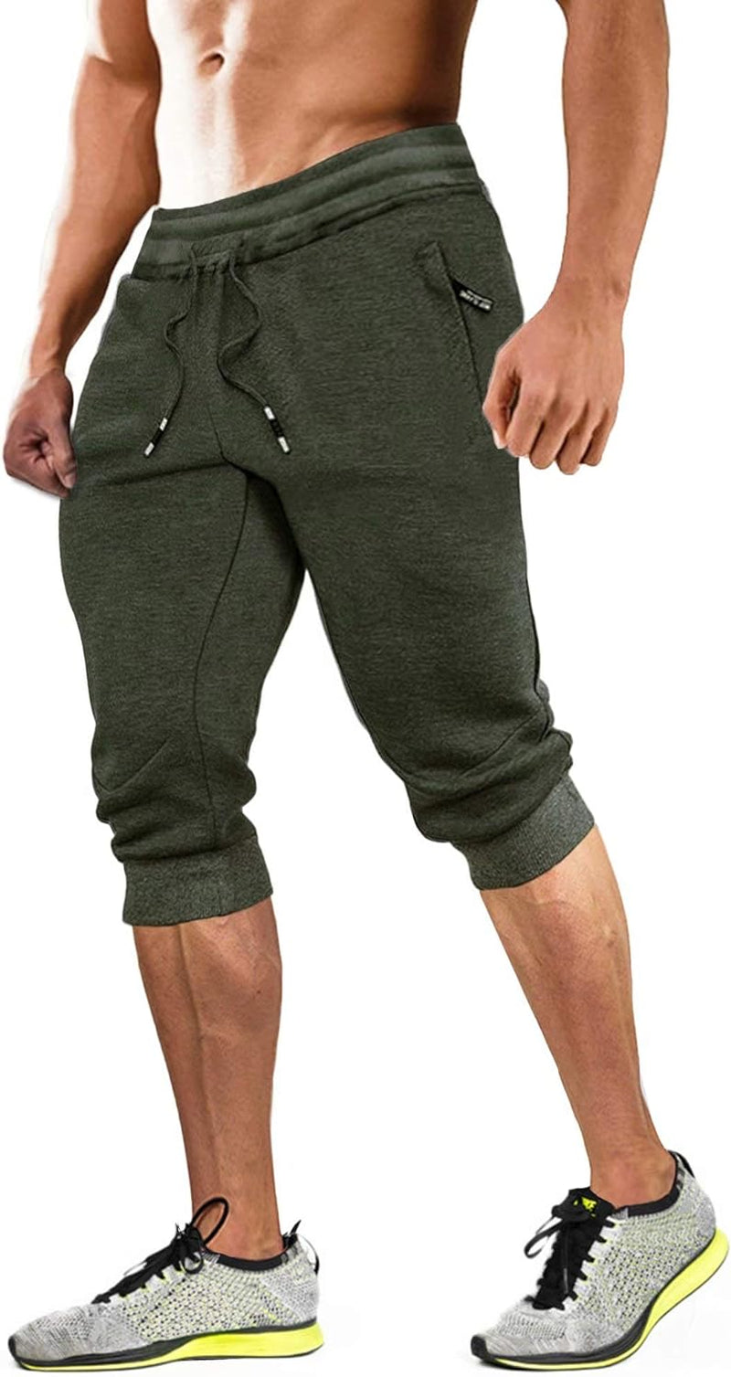 Men'S 3/4 Joggers Capri Pants with Zipper Pockets Slim Fit Training Running Workout Capri Joggers