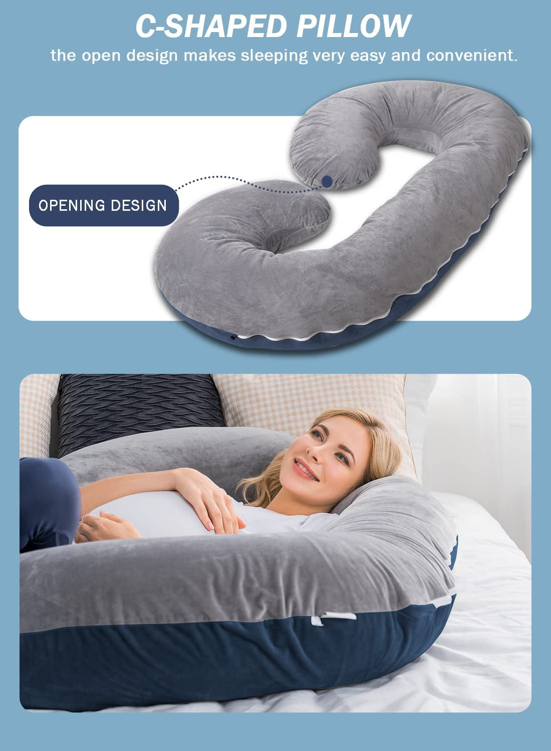 Pregnancy Pillow,Maternity Body Pillow with Velvet Cover,C Shaped Body Pillow for Pregnant Women